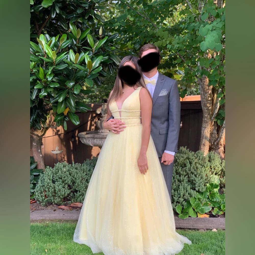 Sherri Hill Yellow Sparkly Prom Dress